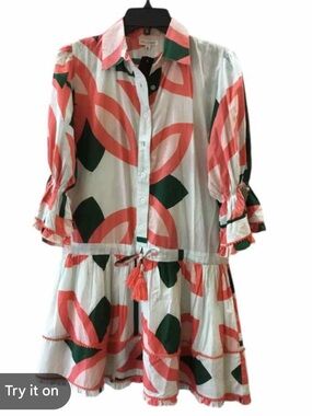 Mods Posa  Coral & Green Printed Tunic Dress